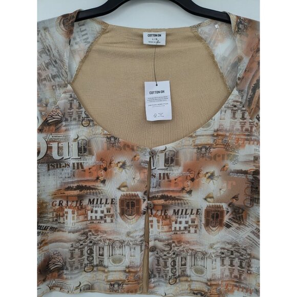 Cotton On Y2K Mesh Cropped Top Women Size L Euro Graphic Long Sleeve Retro Cyber - Picture 6 of 9